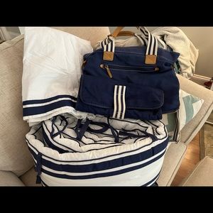 Pottery Barn ‘Harper’ crib bumper/skirt & diaper bag